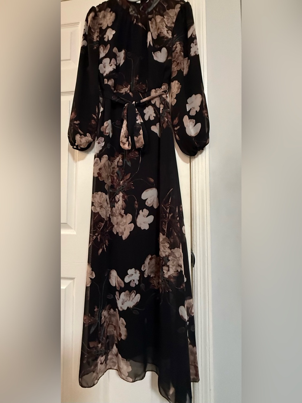 Floral Tie-Waist Black Maxi Dress